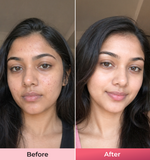 Before and after comparison of a woman with makeup application
