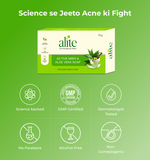 Alite active neem and aloe vera soap packaging with certification icons