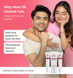 Couple embracing with skincare products