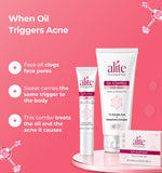 Alite skincare products with text about oil and acne