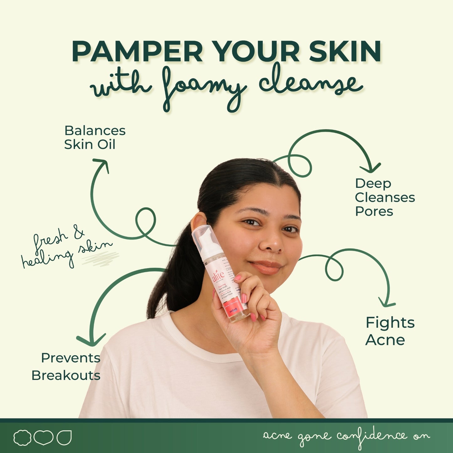 Alite Foaming Face Wash 120ml | Best for Clear Skin | Active Acne Control | Deep Cleansing Face Cleanser for Men & Women | Tan Removal & Oil Control