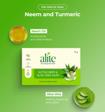 Alite neem & aloe vera soap packaging with illustrations