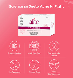 Alite anti acne soap packaging with certification icons