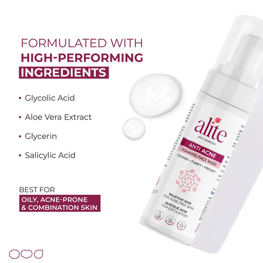 Alite Foaming Face Wash 120ml | Best for Clear Skin | Active Acne Control | Deep Cleansing Face Cleanser for Men & Women | Tan Removal & Oil Control