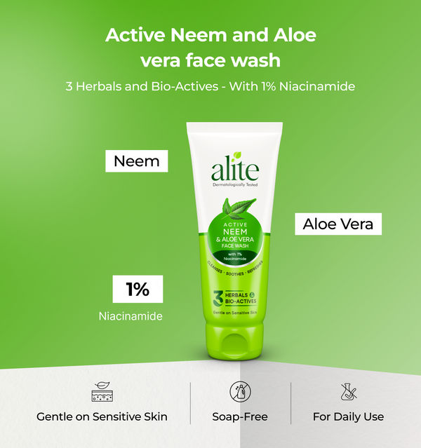 Alite Neem and Aloe Vera Face Wash 70g - Niacinamide + Herbal Actives for Clear Gentle Daily Care
