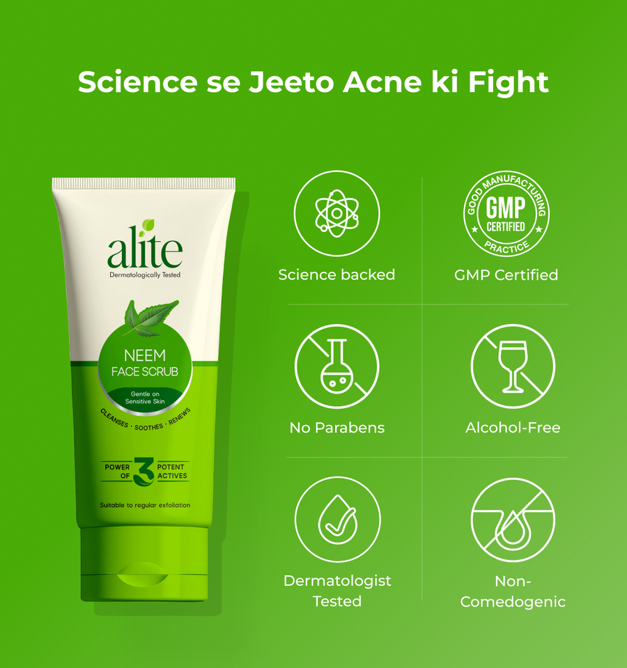 Alite neem face scrub tube with certification icons 