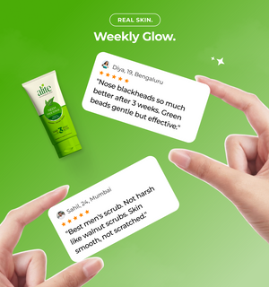 Green skincare product with customer reviews 