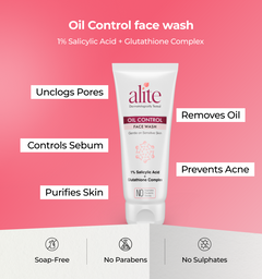 Alite Oil Control Face Wash 70g - 1% Salicylic Acid + Glutathione Complex for Oily Acne-Prone Skin