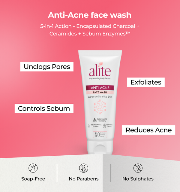 Alite anti acne face wash tube with product features 