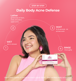 Woman holding a alite soap product with step by step guide 