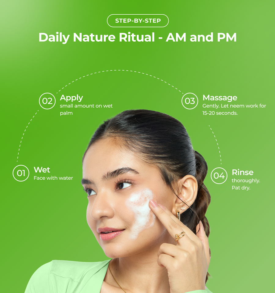 Woman applying cream to her face  and step by step skincare guide