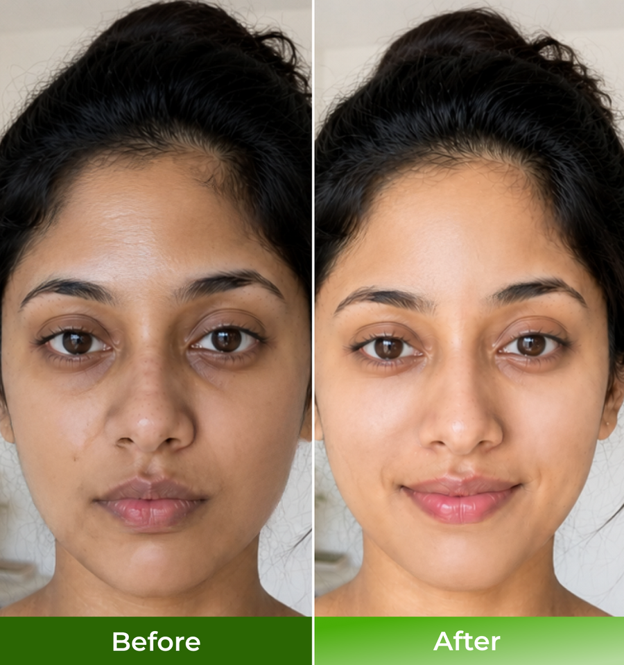 Before and after comparison of a womans face 