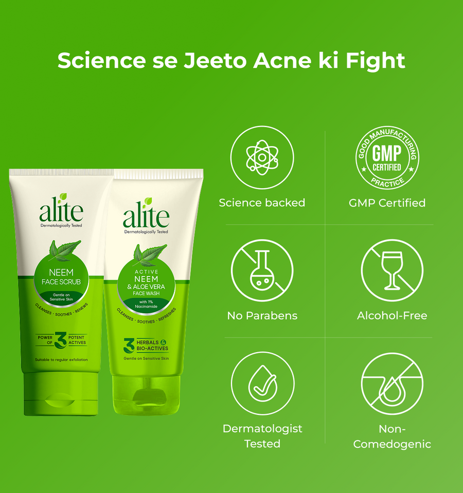 Alite skincare products with certification icons 