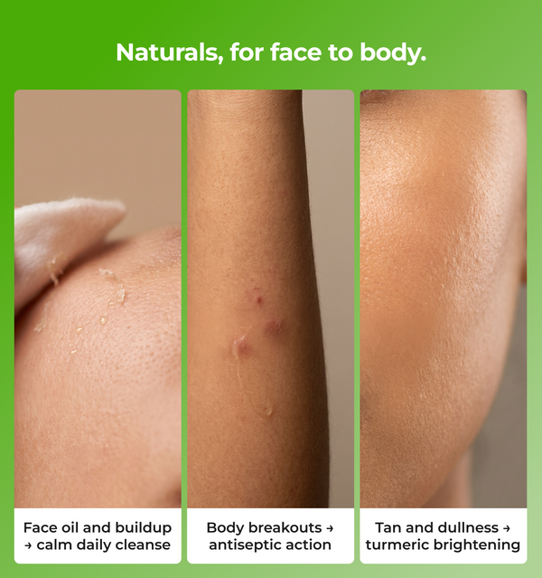 Before and after skin care product application on different body parts 