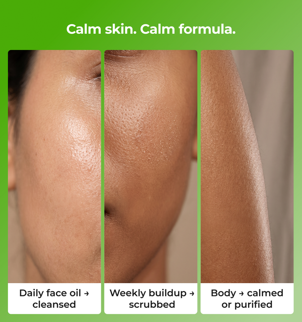 Three sections of skin showing different care routines 