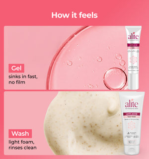 Alite skincare products with text on a pink background