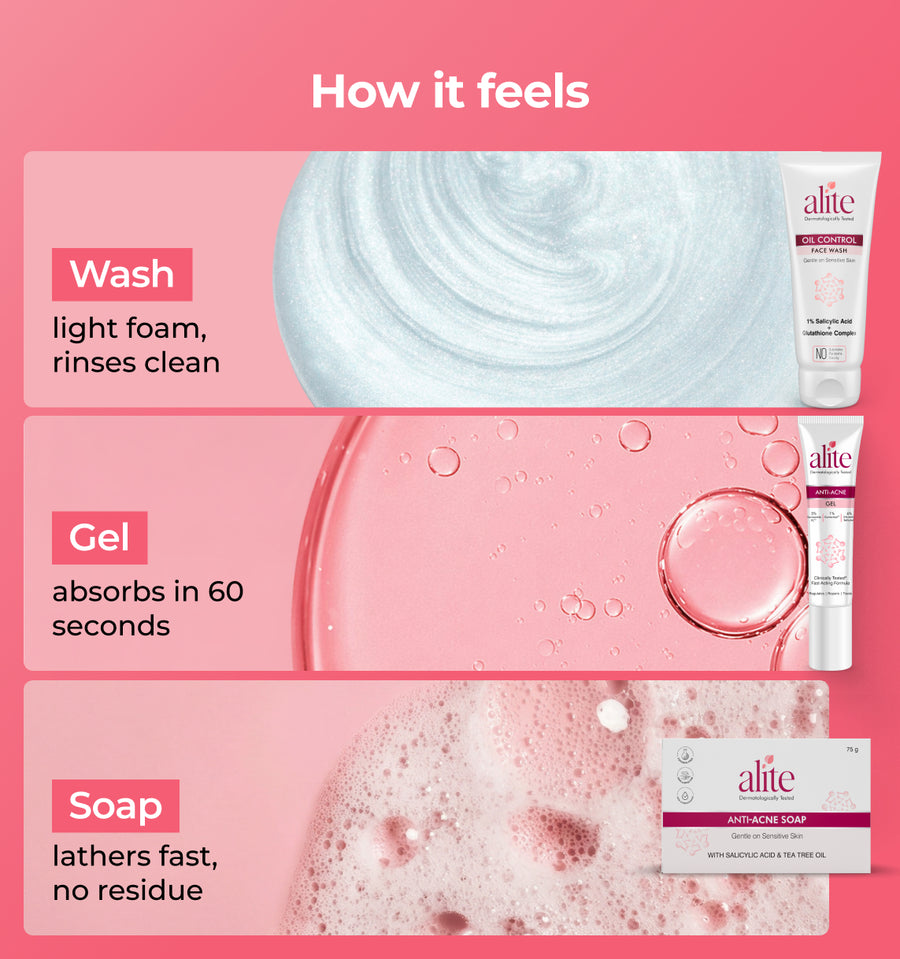 Product packaging with text describing the effects of wash gel and soap 