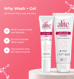 Alite anti acne face wash and gel with text about product benefits