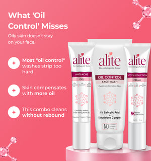 Alite skincare products with text about oil control