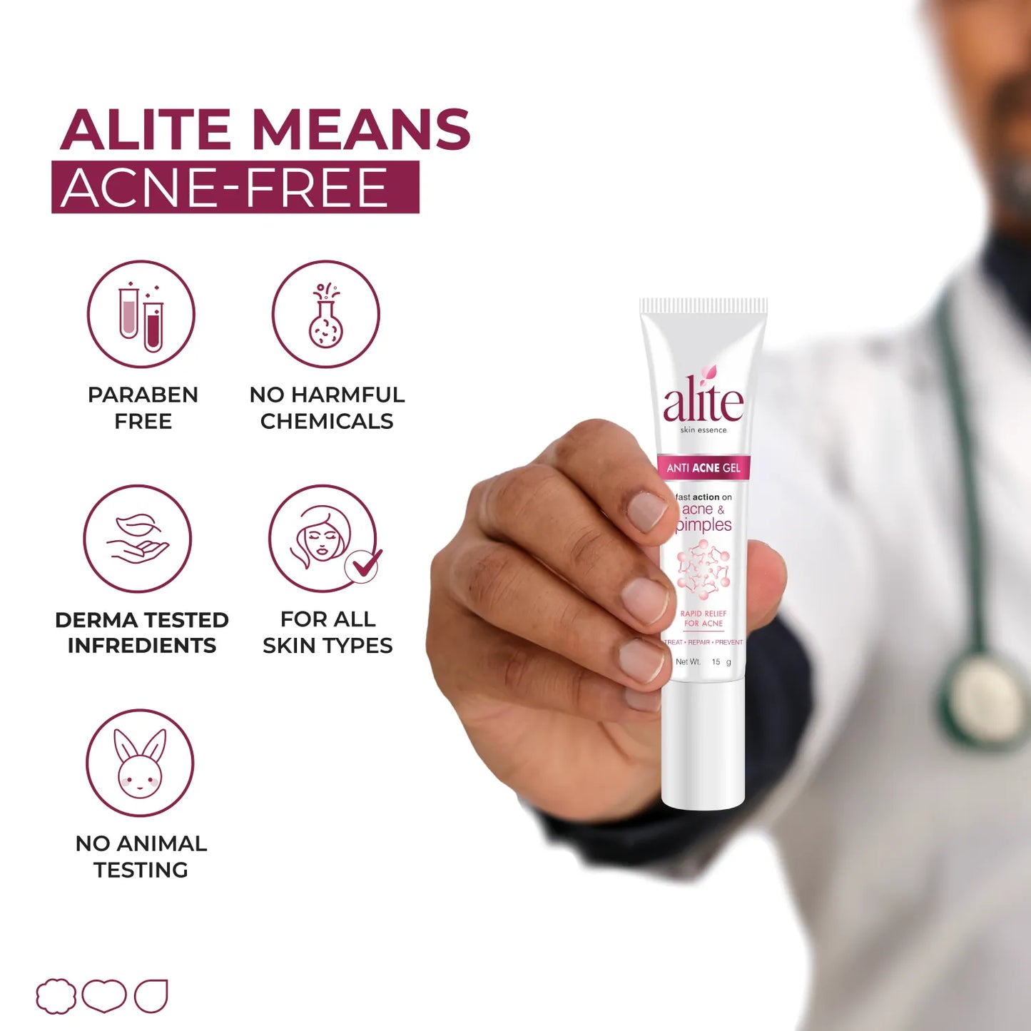 Alite Anti Acne Gel 30 gm | Fast Action on Acne, Pimples | Treats, Repairs, Prevents Acne