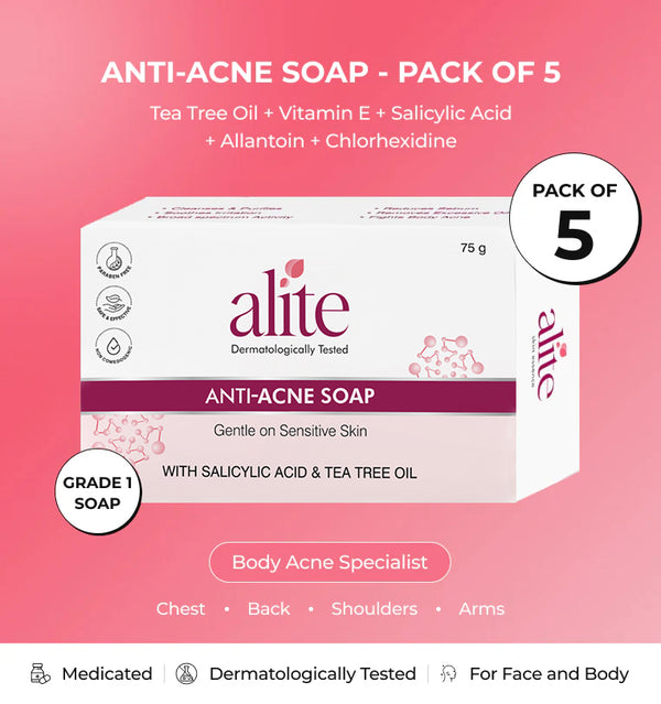 Packaging of alite anti acne soap with product details 