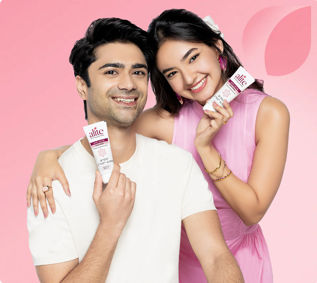 Man and woman holding alite skincare products 